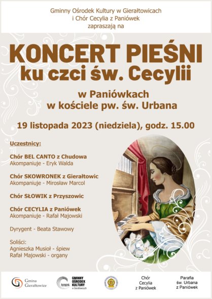 Koncert ku czci w Cecylii w Paniwkach 19 listopada godz 1500 Koci pod wezwaniem w Urbana