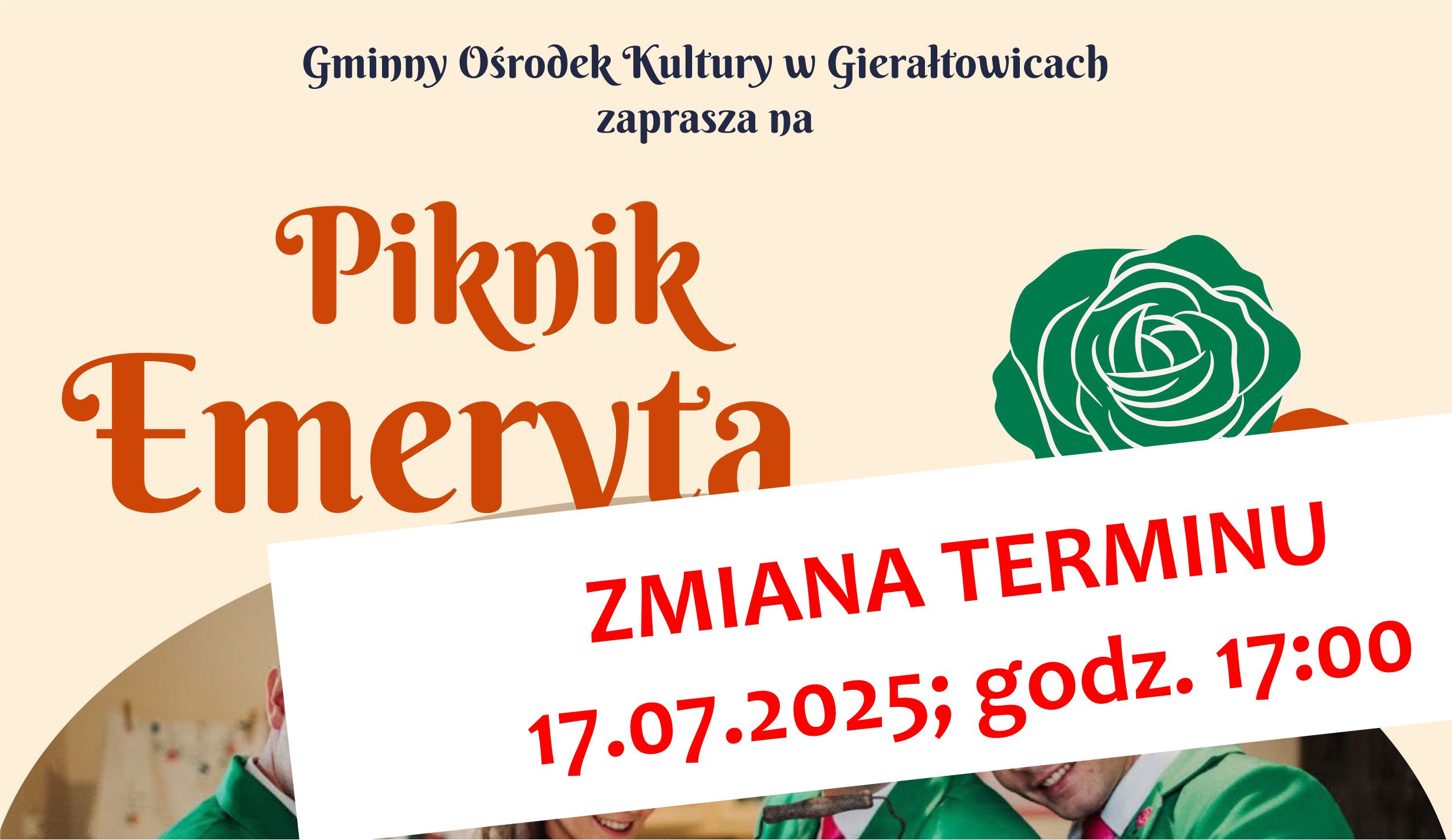 Plakat informacyjny - Zmiana terminu Pikniku Emeryta!