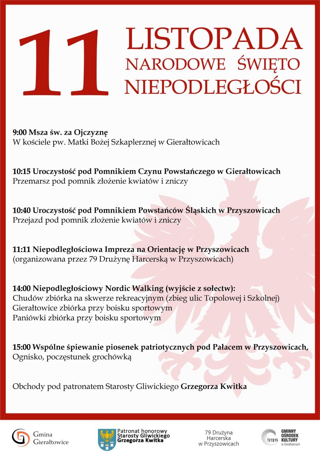 plakat wydarzenia- 11 listopada święto Narodowe Niepodległości