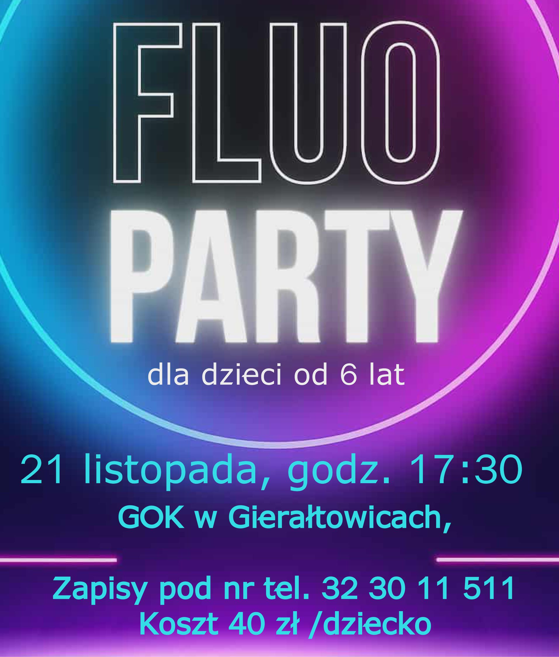 plakat wydarzenia- Fluo Party dla dzieci